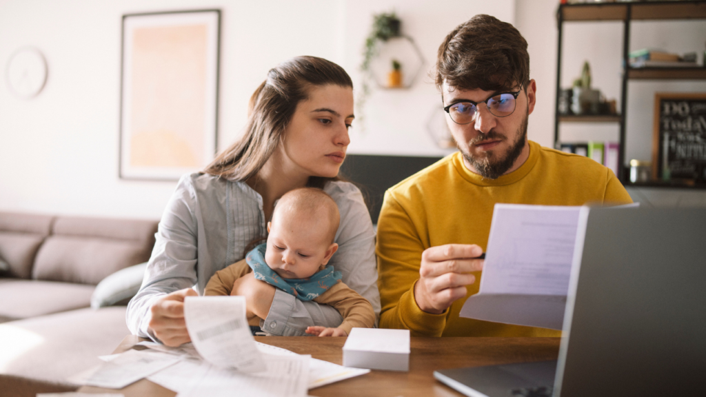 Family looking at bills